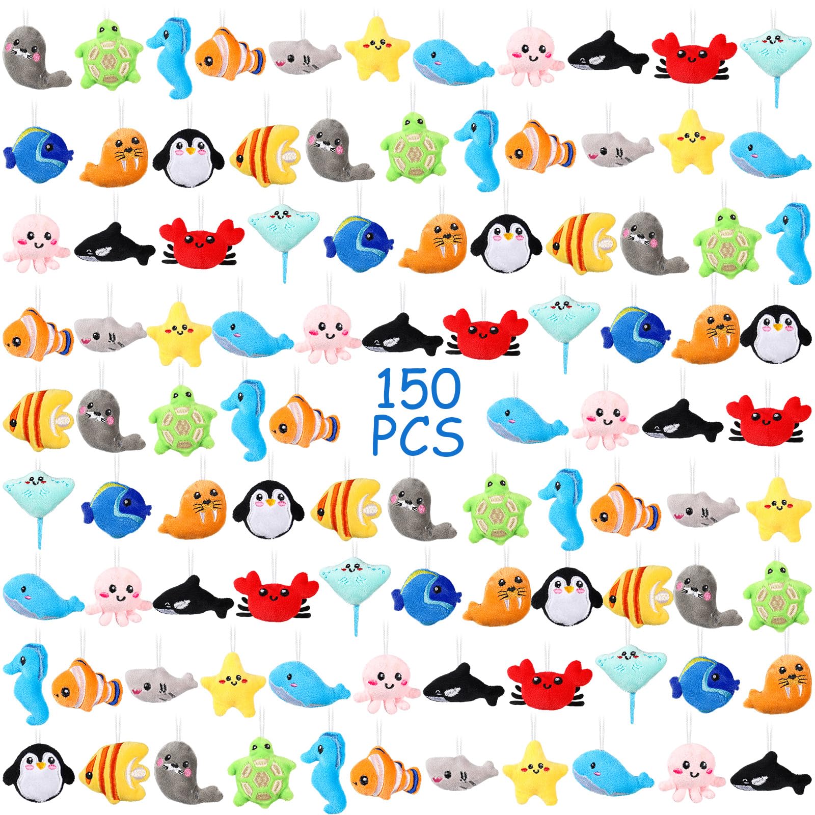 Libima 150 Pcs Mini Stuffed Animals Sea Animal Fruit Plush Keychain Set for Carnival Birthday Classroom Prizes Decoration