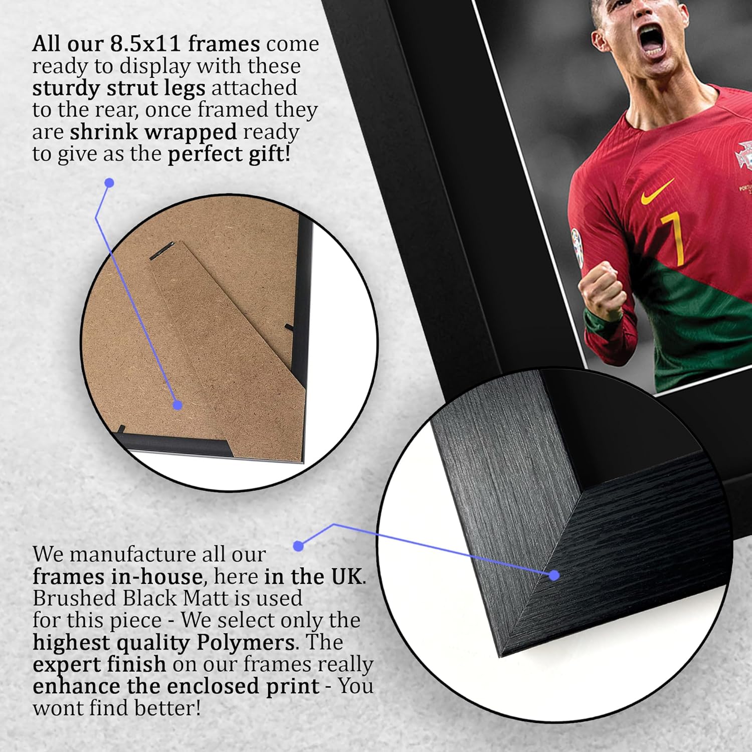 HWC Trading Cristiano Ronaldo Portugal Framed Gifts Printed Signed Autograph Picture for Soccer Fans and Supporters - US Letter Size