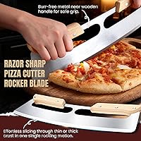 Vista 4 de Pizza Cutter Rocker Blade with Wooden Handle, Premium 14inch Pizza Knife Rocker Cutter with Sharp Stainless Steel Blade and Protective Cover