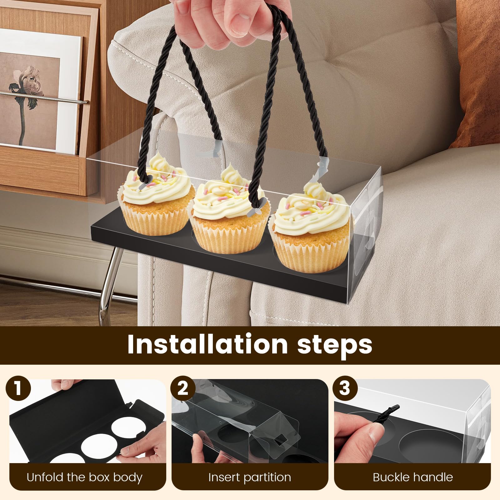 Transparent 3-Hole Cupcake Boxes – Clear Cardboard Bakery Packaging