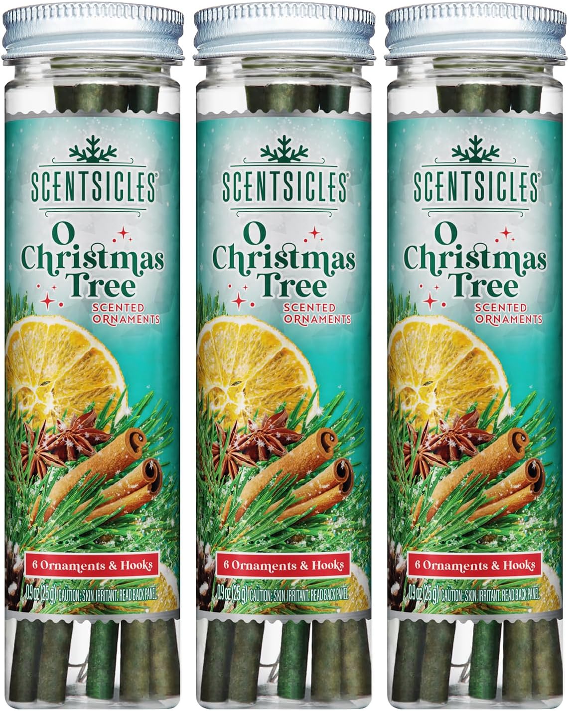 O Christmas Tree Scented Christmas Ornaments with Hooks - 3 Bottles (18 Sticks Total)