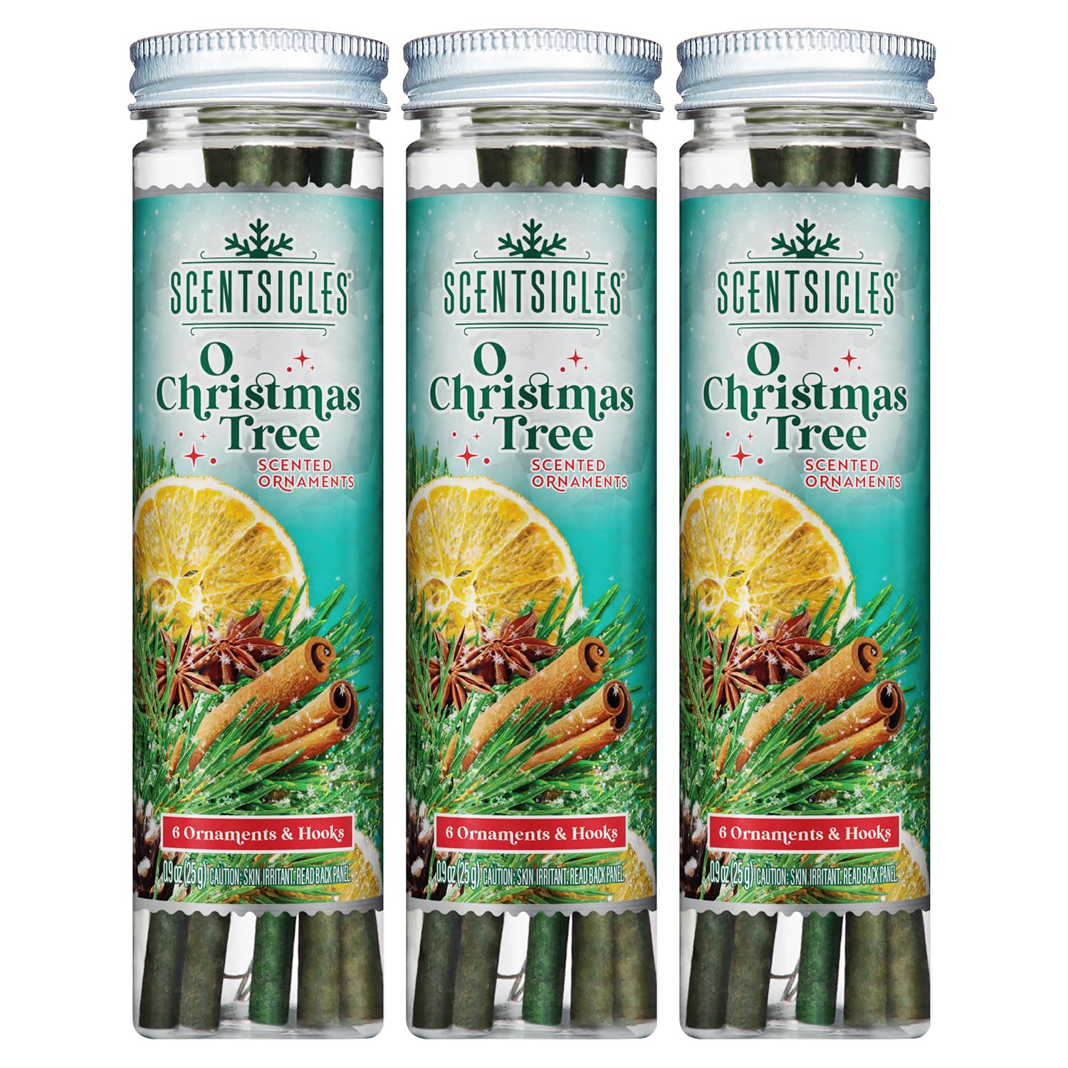 Scentsicles O Christmas Tree Scented Ornaments with Hooks - 3 Bottles (18 Sticks Total)