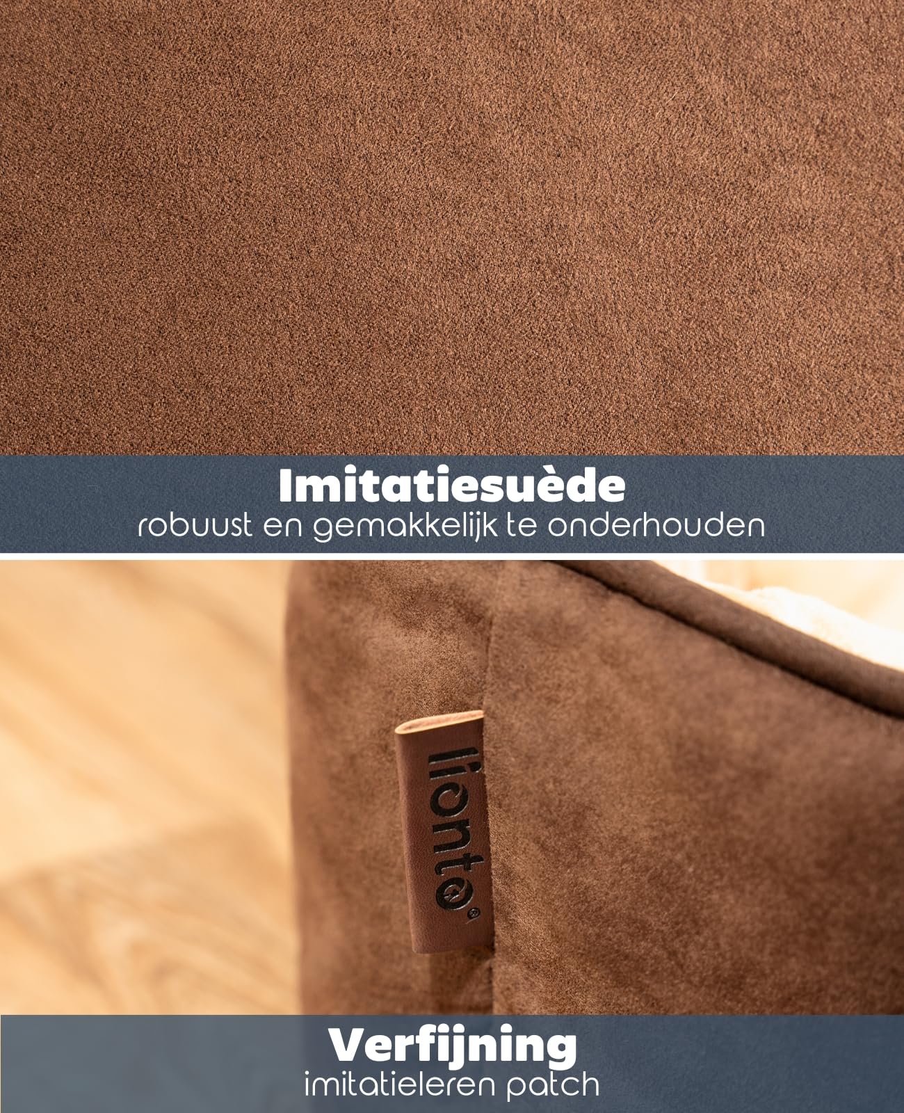 lionto 2-in-1 Hondenbed met comfortabele Instap, Knus Huisdierenbed omkeerbaar voor Honden en Katten, (S) 60x50 cm, Hondenkussen in Onderhoudsvriendelijke Suède-Look, Bruin/Beige