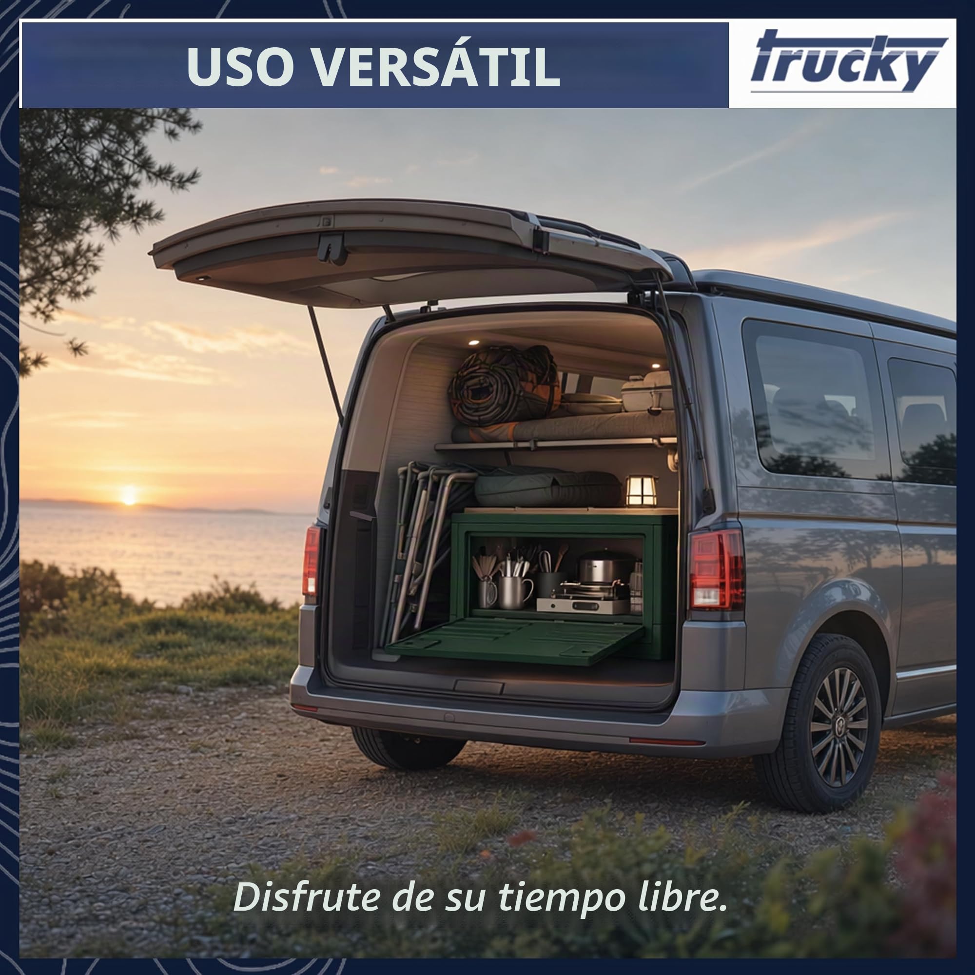 Trucky Caja de almacenamiento con tapa, 35 L, 48 x 30 x 24 cm, para camping, plegable, caja de almacenamiento con tapa, color verde
