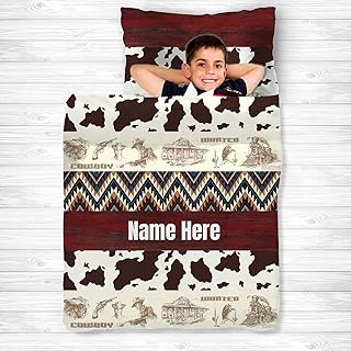 Personalized Western Cowboy Style Nap Mat Set with Name, Sleeping Bag for Boys, Customized Toddler Bed Mattress for Kids, Slumber Bags for Preschool, Daycare or Kindergarten, Toddler Sleep Sack