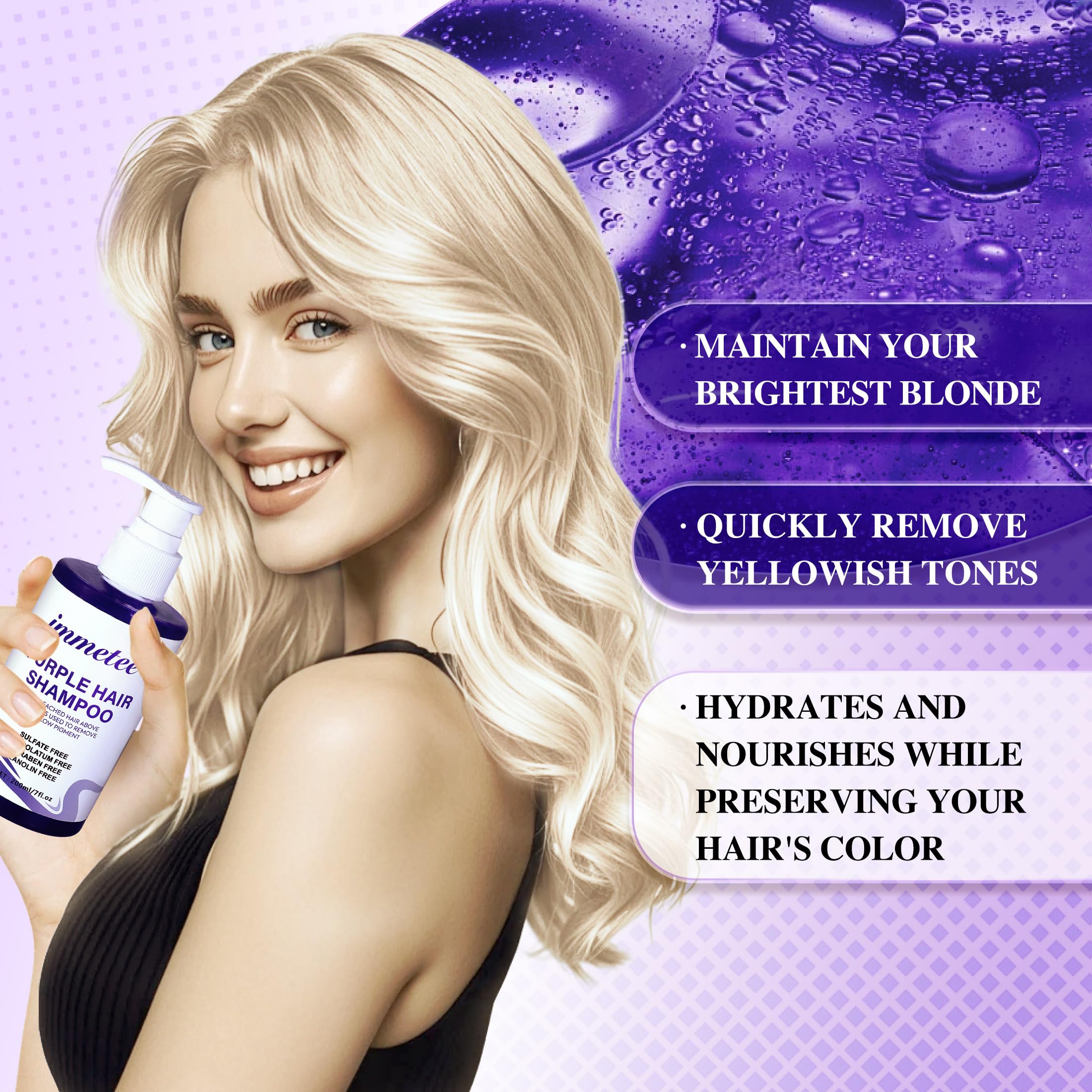 immetee Purple Shampoo, Remove Hair Blonde Tone, Effective Neutralises Yellow Tones - Image 4