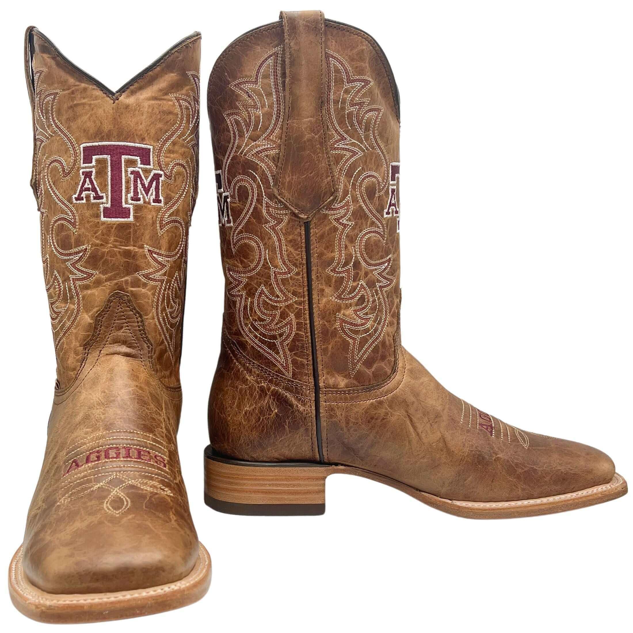 Vaccari Men's Luke Genuine Sierra Straw Leather AM Texas Embroidery Broad Square Toe Cowboy Boots - 9.5