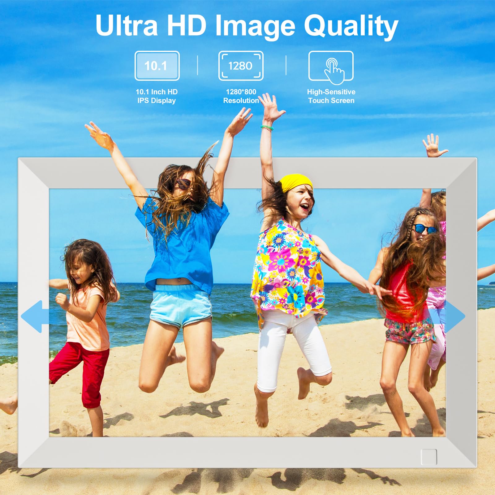 GGUA 10.1 Inch WiFi Digital Photo Frame Built in 64GB Memory, 1280x800 IPS LCD Touchscreen, Auto-Rotate and Audio - Image 3