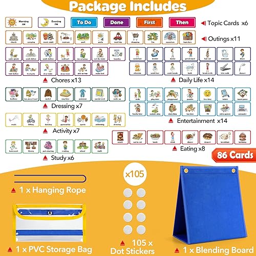 Miniatura 3 de Torlam Horario visual para niños, tabla de rutinas para dormir por la mañana para niños pequeños, tabla de comunicación de responsabilidad diaria,