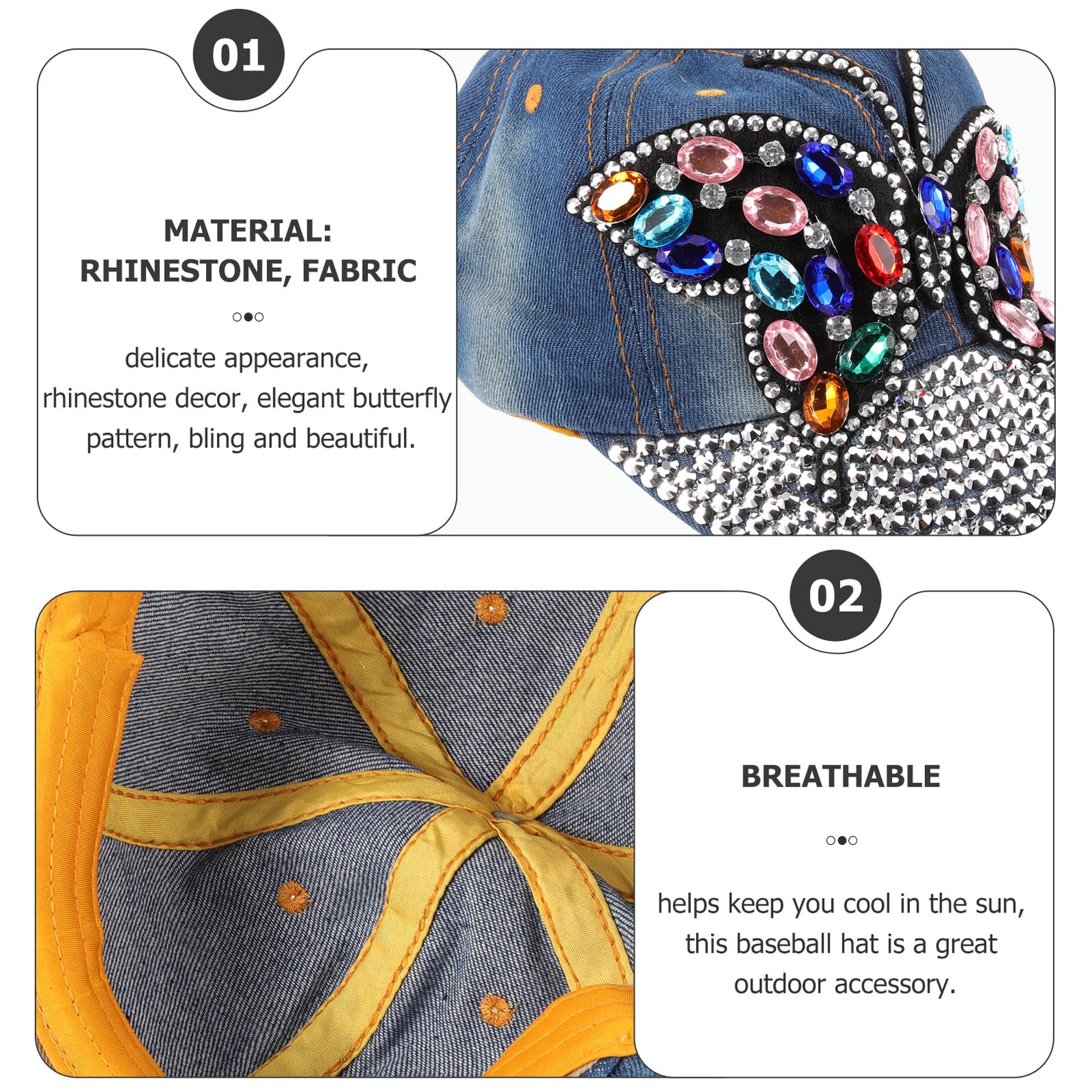 Gatuida Sombrero con Adornos de Piedras para Mujer Gorras de Béisbol Decorativas Protección Solar para Uso Exterior y Eventos de Verano