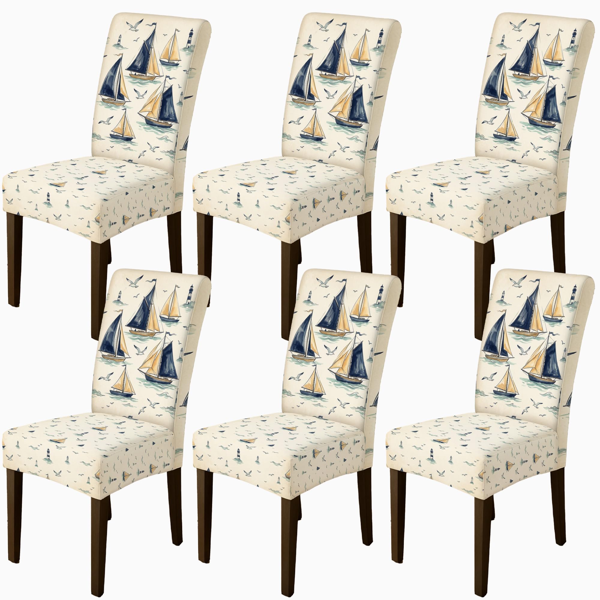 Housse de chaise voilier marine en élasthanne pour salle à manger lot de 6