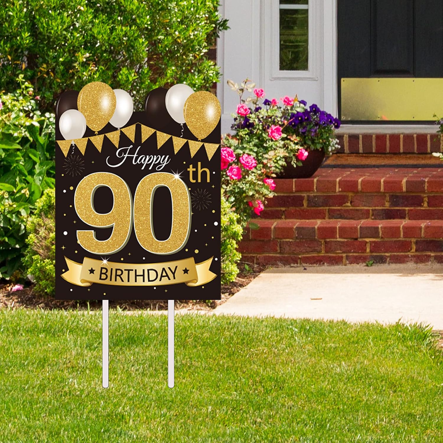 Large Happy 90th Birthday Decorations for Men Black Gold