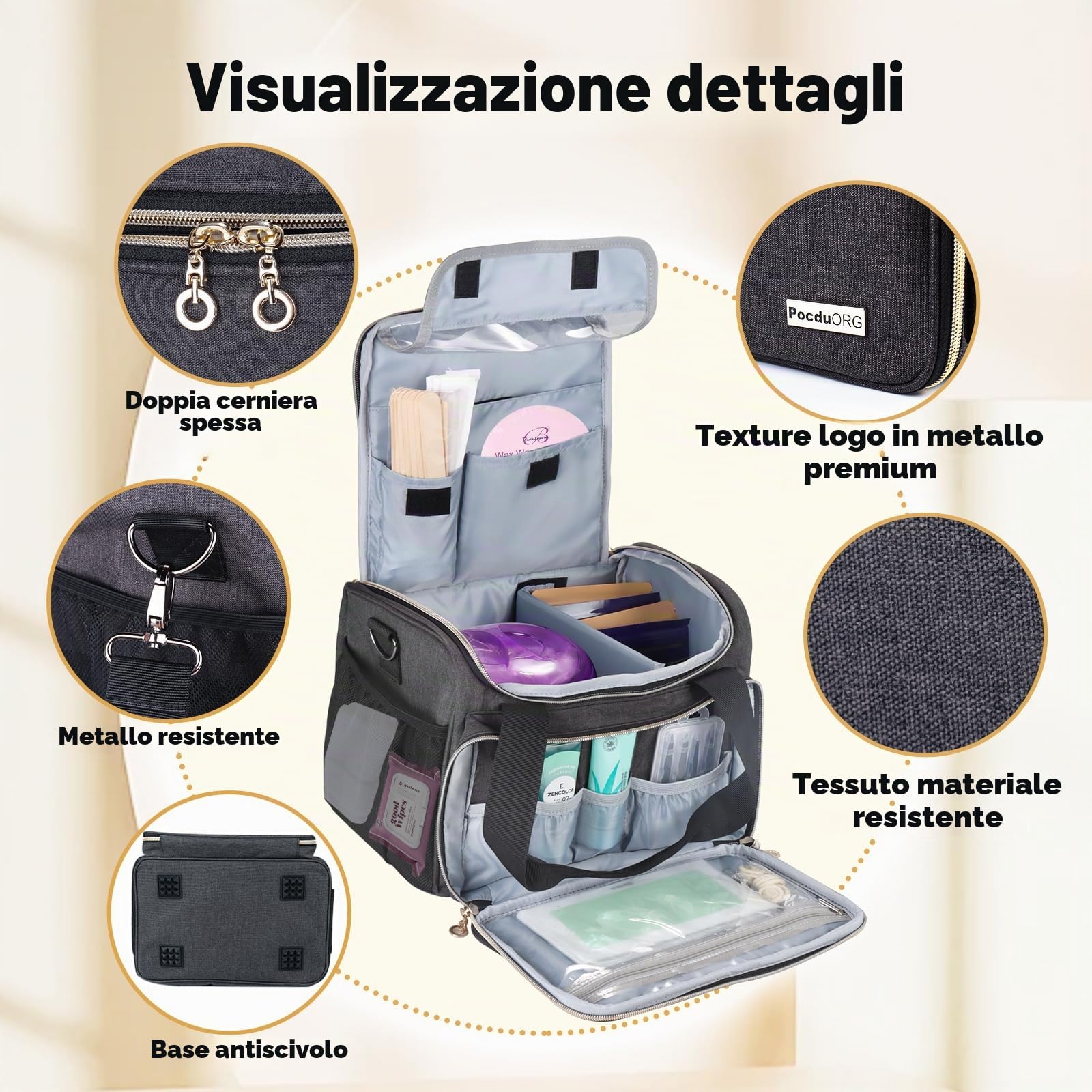 Borsa Portatutto Universale per Kit di Ceretta Compatibile con Tress Wellness - Organizer Portatile per Scaldacera, Fagioli di Cera, Spray Pre e Post Ceretta e Accessori - Solo Borsa (Grigio Elegante)