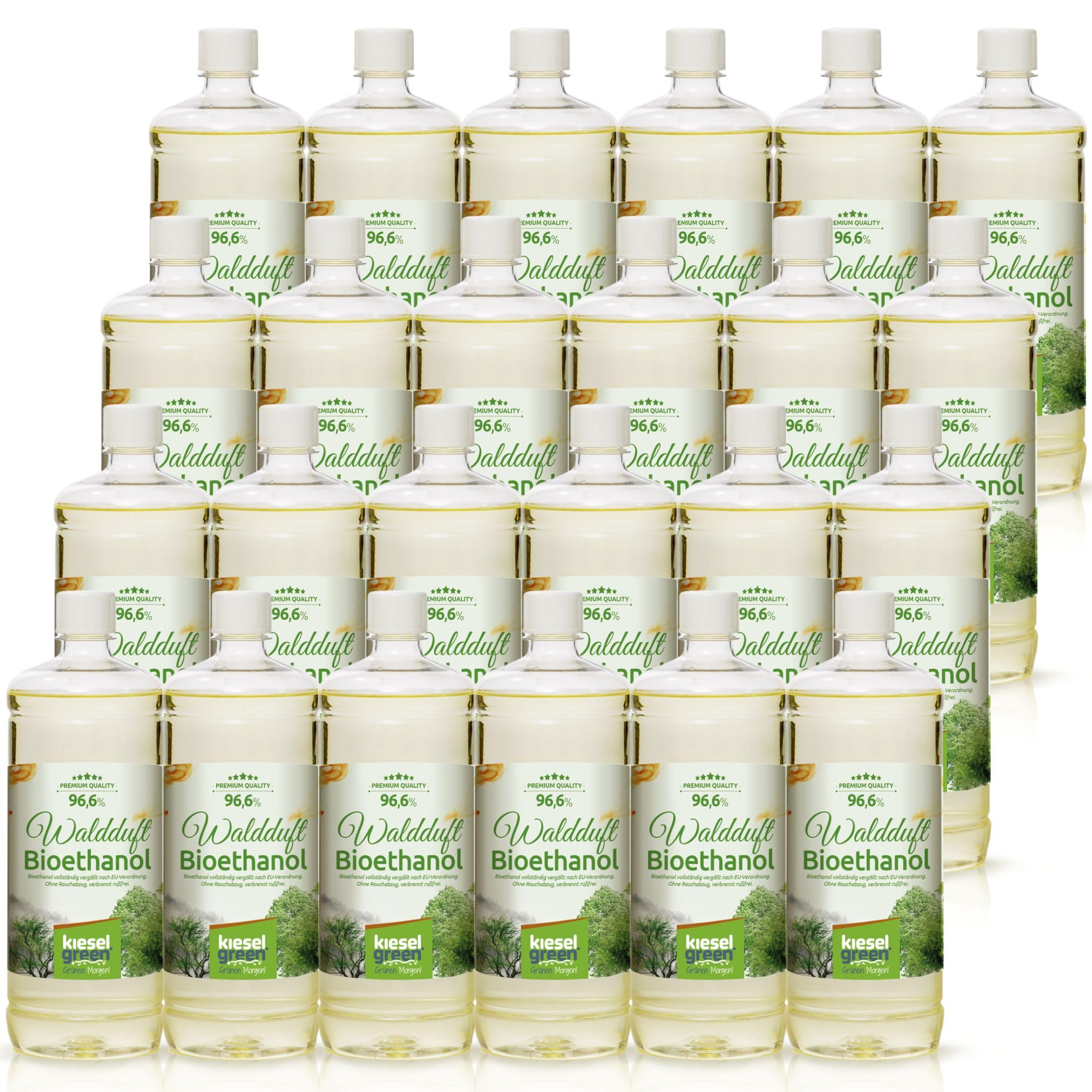 Bioetanolo con fragranza, set da 24 x 1 litro per camino a etanolo – Camino a etanolo bio di alta qualità per interni o bioetanolo da tavolo... (profumo della foresta)