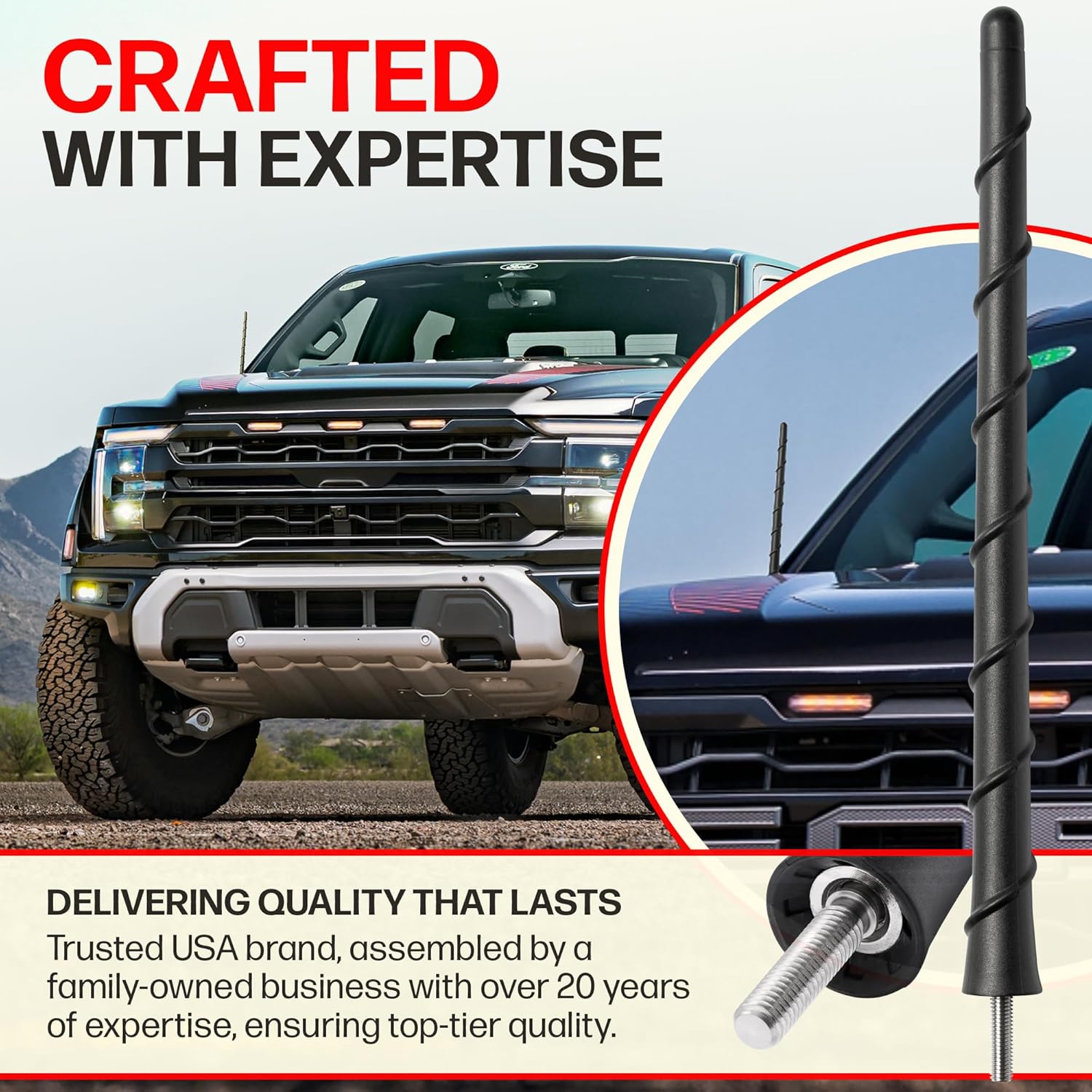 Antenna fits Toyota FJ Cruiser (2007-2015) 8 Inch Short Rubber Antenna - USA Threading - Carwash Safe - Internal Copper Coil