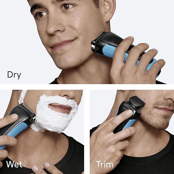 Braun Series 3+ Electric Shaver, 3 Flexible Blades, Wet & Dry Razor for Men with Beard Trimmer Attachment, +5 Combs, Efficiency MicroComb, Made in Germany, Includes Rechargeable Battery, 3010BT, Blue - 4