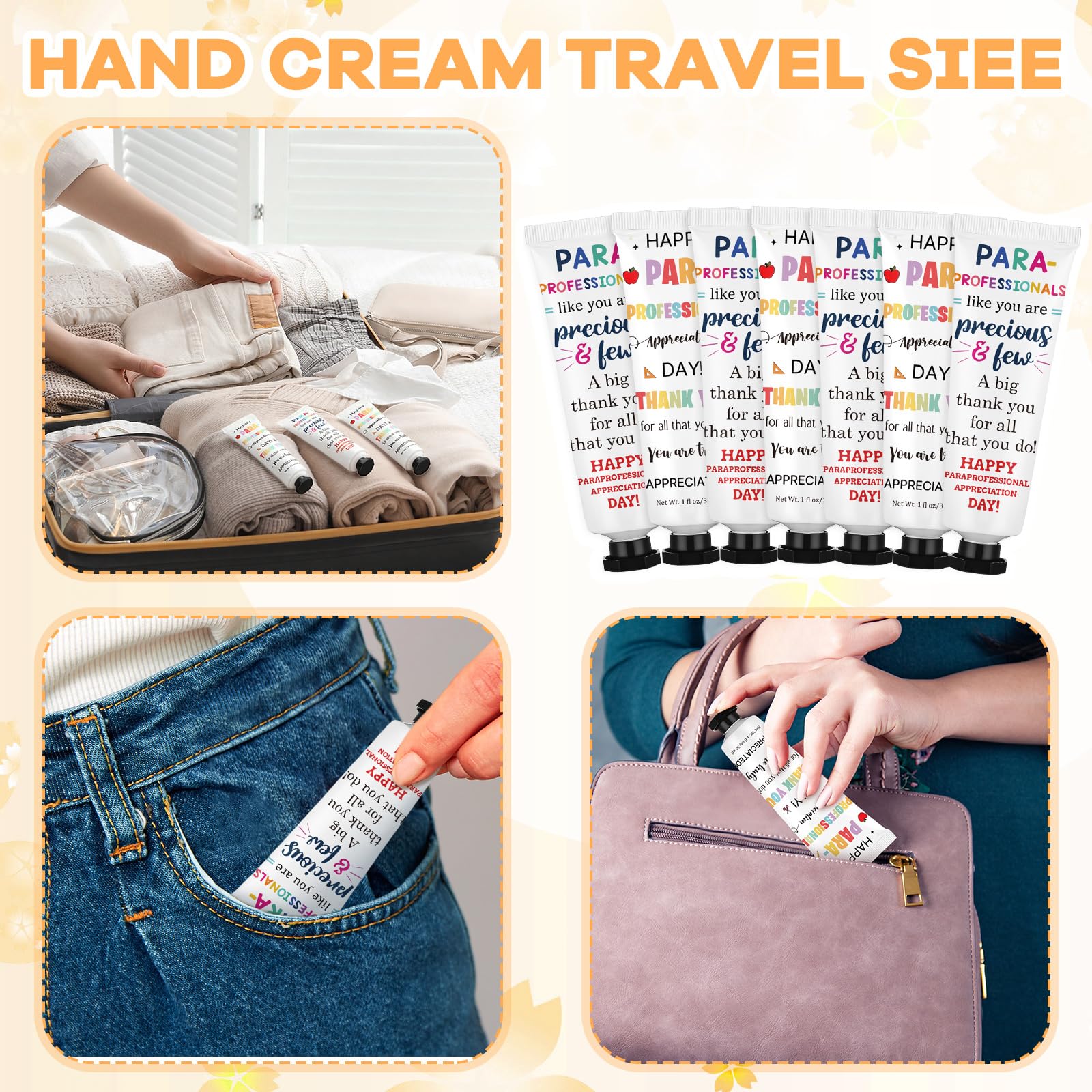 Loopeer 24 Pcs Teacher Appreciation Paraprofessional Day Gifts Bulk Double-sided Hand Cream Travel Size Paraprofessional Gift for Coworker Administrative Assistant Volunteer