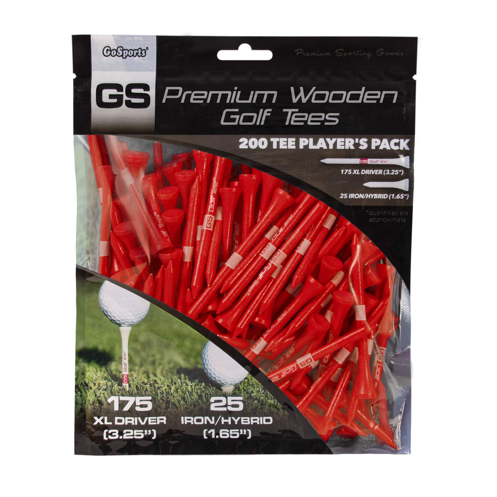 GoSports3.25" XL Premium Wooden Golf Tees - 200 XL Tees for Players and Iron/Hybrid Tees Choose Your Colour
