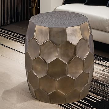 End Table with Hexagonal Pattern - Modern Metal Side Table for Small Apartments & Living Room Decor - Artistic Accent Stool for Urban Women Home & Studio Use