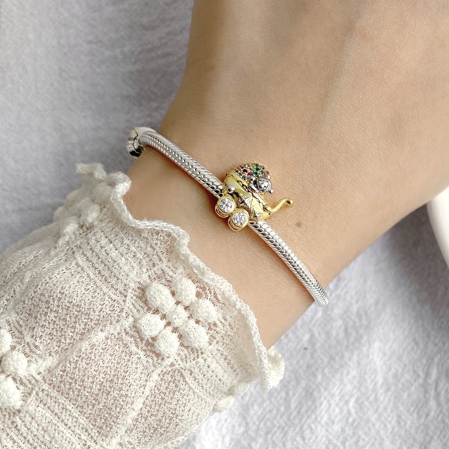 Charm Nascita Gravidanza Carrozzina dorata Mamma Passeggino Orsetto Bambino in argento 925 - Les Folies per Pandora