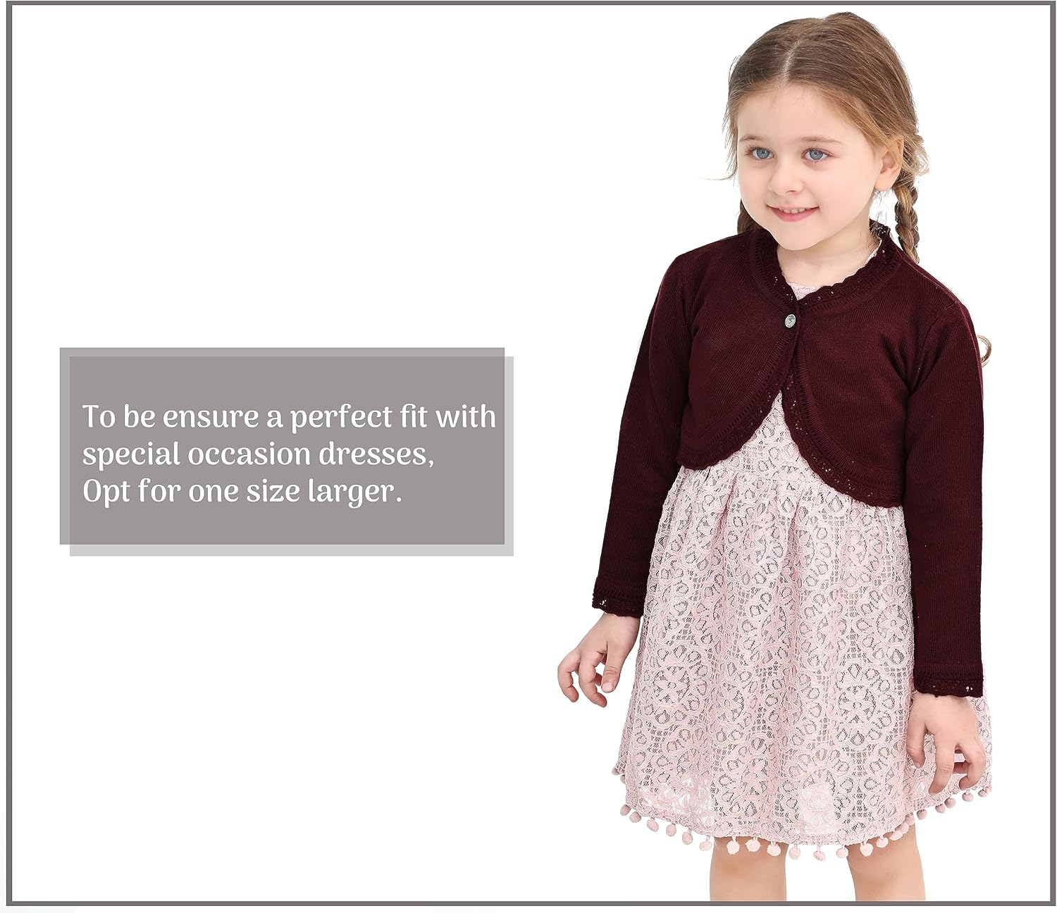 Lilax Little Girls' Knit Long Sleeve Button Closure Bolero Cardigan Shrug - Image 3