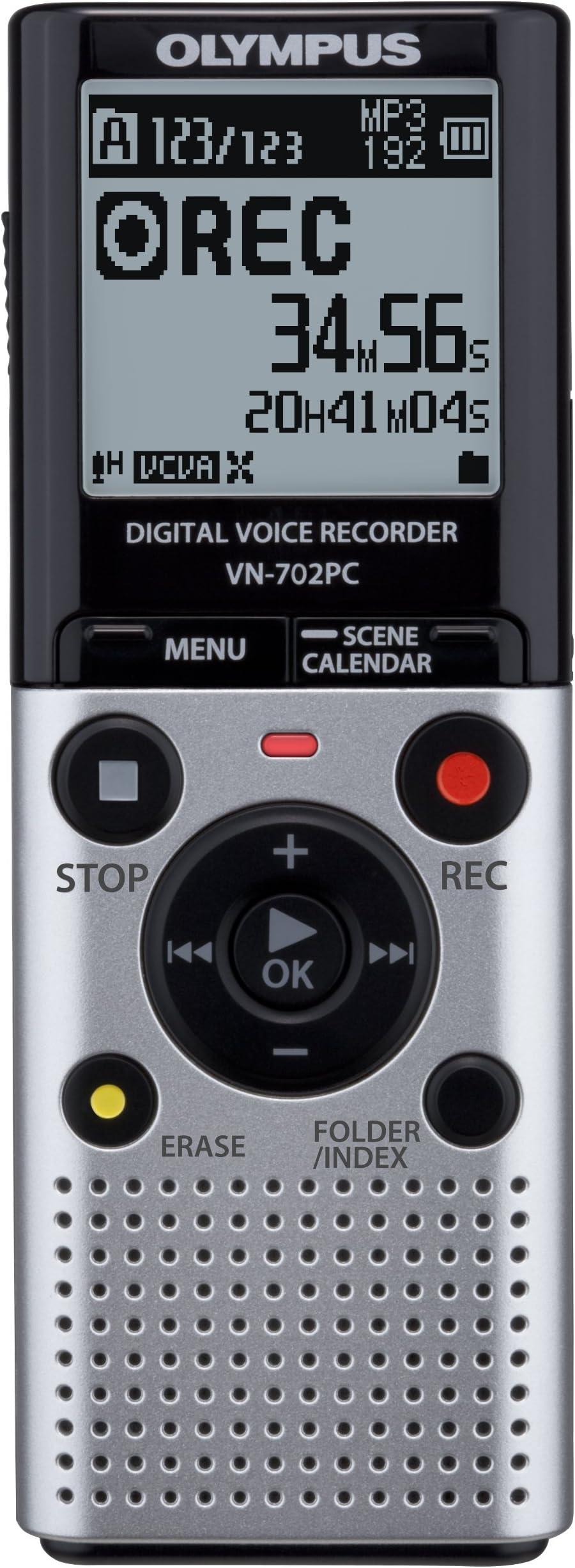 OM SYSTEM VN-702PC Digital Voice Recorder - 2GB Memory, MP3 & WMA Recording, USB & MicroSD Connectivity
