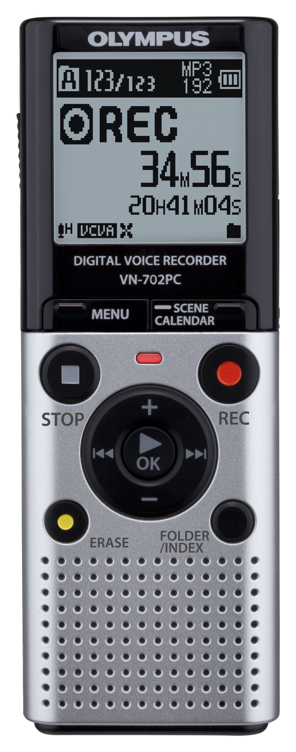 OM SYSTEM VN-702PC Digital Voice Recorder - 2GB Memory, MP3 & WMA Recording, USB & MicroSD Connectivity