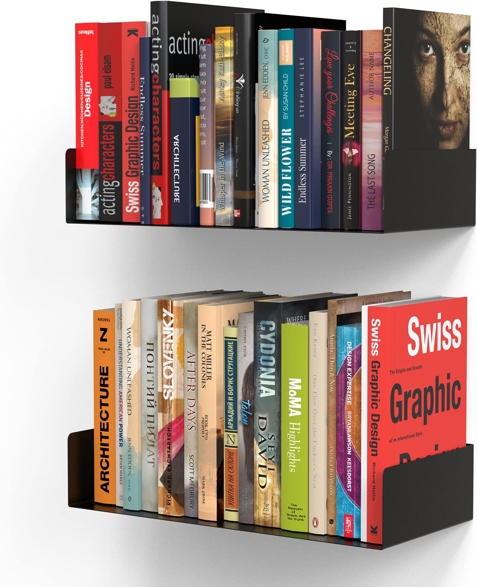 Heavy Duty Wall Mount Metal U Shape Shelf Book CD DVD Storage Display, Set of 2 (Black)