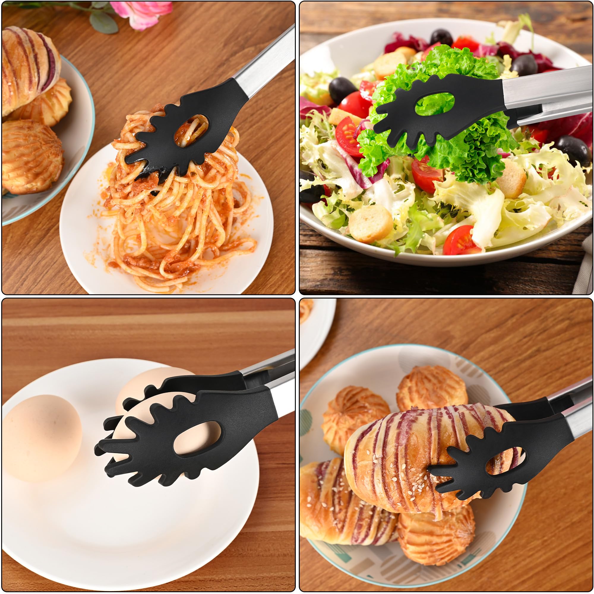 Pinze per Pasta HE-SANQI 12 Pollici in Silicone Resistente al Calo Antiaderente Nero 30 cm