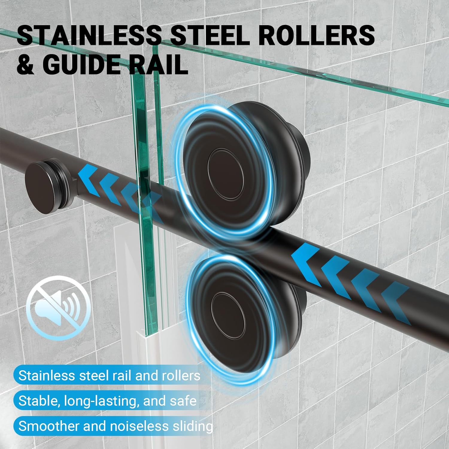 Frameless Sliding Shower Door 44–48 in W x 76 in H, 8mm Clear Tempered Glass Shower Doors Glass Sliding 48 Inches, Double Nano Coating, Stainless Steel Hardware, Silent Smooth Rollers, Matte Black