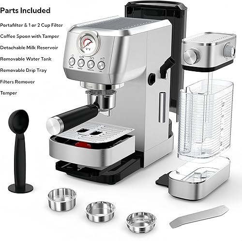Miniatura 4 de MÁquina de café capuchino MAttinata con espumador de leche automático, máquina de espresso compacta con medidor de presión, máquina de capuchino de