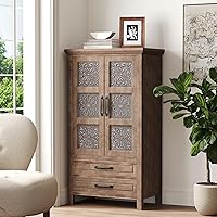 COSIEST 48" Farmhouse Accent Cabinet with Doors, 2 Drawers & Adjustable Shelves - Rustic Wood Buffet Storage Chest