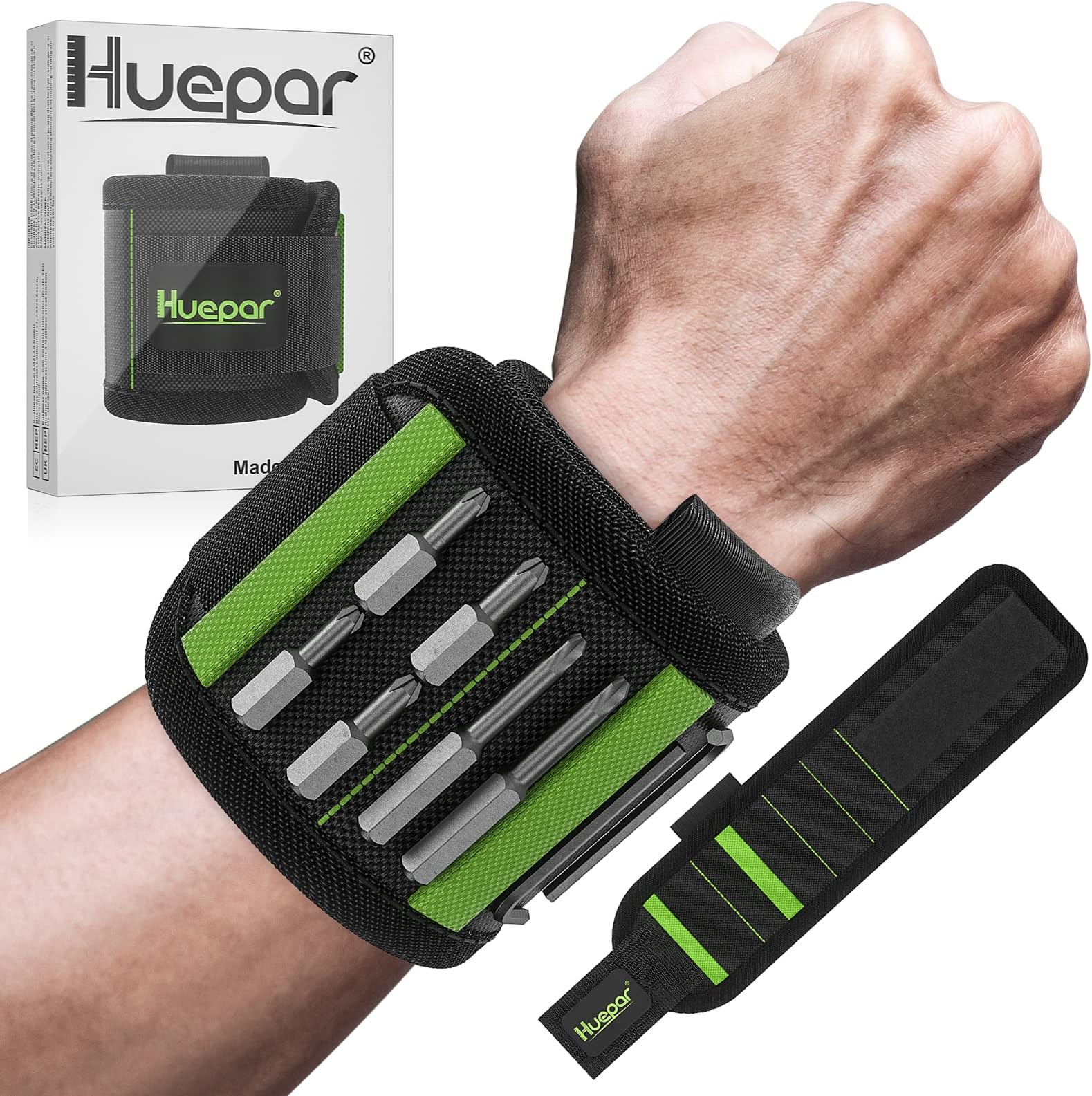 HueparHuepar Magnetic Wristband with Strong Magnets for Holding Screws, Nails, Drill, Bits Cool Gadget as Christmas Birthday Gifts for Dad, Husband, Boyfriend, Handyman, Tech Geek -Wrist Magnet Tool MW15