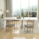 HOMBIX Expandable Transformer Dining Table, Folding Console Table with Built-in Outlet & Hidden Storage, Space Saving Furniture for Dining Room, White
