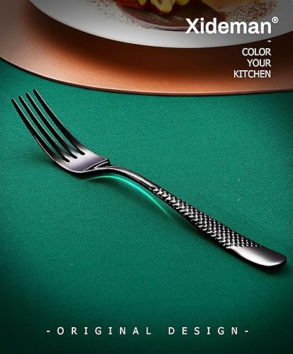 Miniatura 2 de Juego de tenedores martillados prémium (8.1 pulgadas), cubiertos de tenedores de acero inoxidable 1810, 6 tenedores de metal para el hogar, cocina,