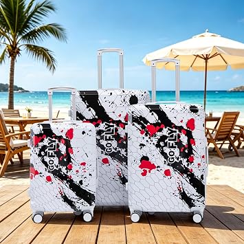 Pc 3 Piece Hard Shell Luggage Set with Spinner Wheels, Small Suitcase with Wheels Hard Shell Featuring Prints, Combo Lock, And Pc, Luggage Sets Hardshell Durable for Trips (3, Black, 20,24,28inch)