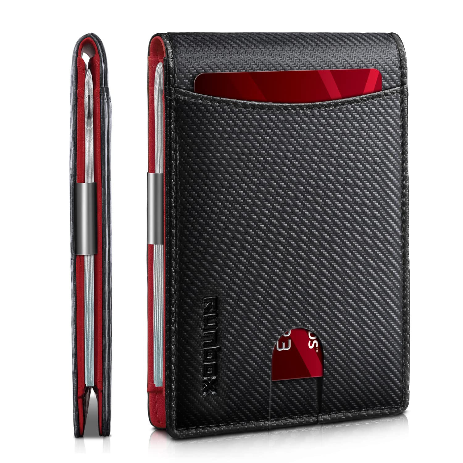 RUNBOX Slim Money Clip Wallet for Men, RFID Blocking Bifold, Front Pocket | Minimalist Small Leather Credit Card Wallet, 11 Card Holder Capacity and Cash Storage, Thin Design, Birthday Gift for Men