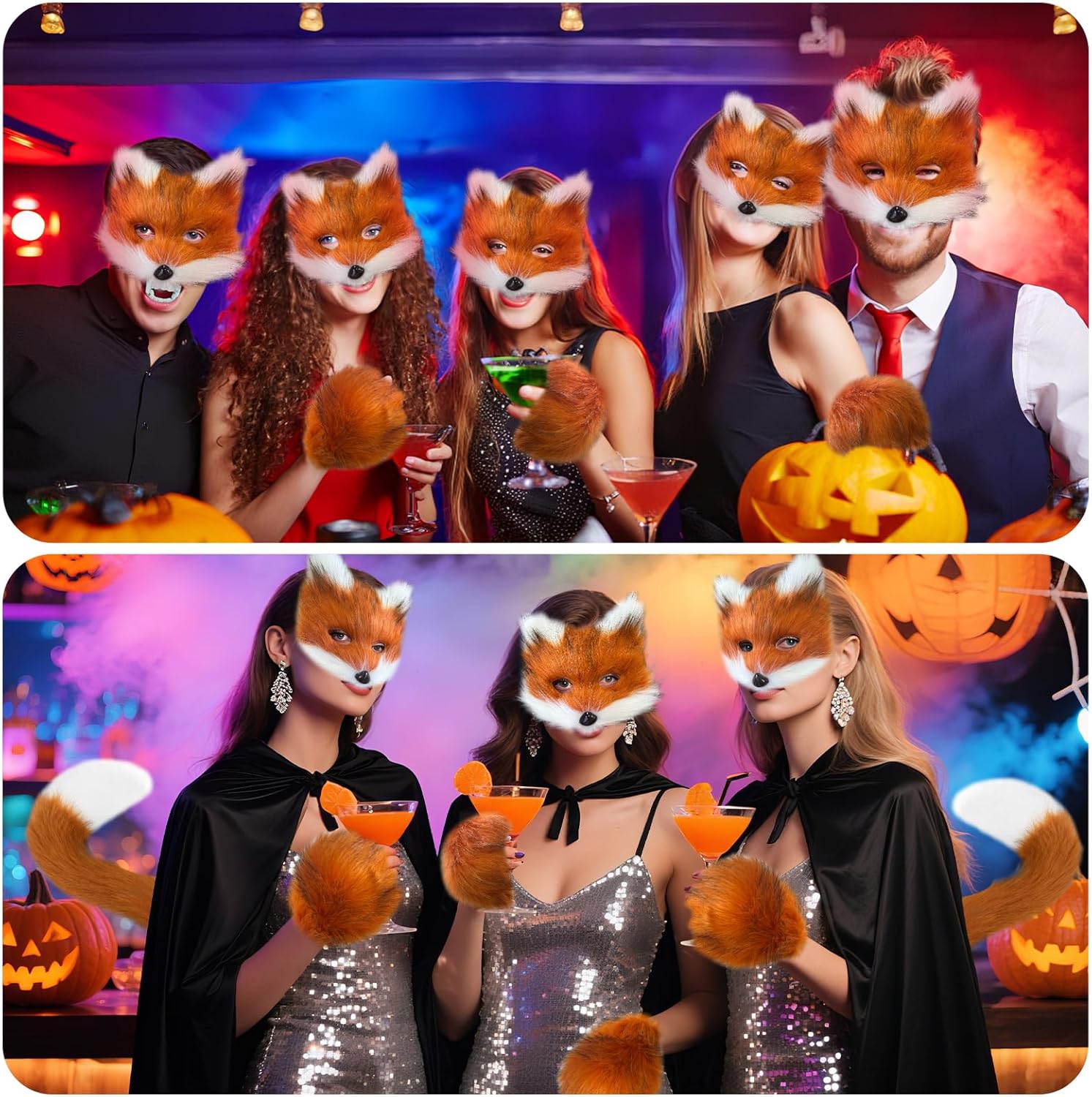 Wolf Furry Costume Suit- Fox Mask,Furry Paws& Tail for Role-Play - Fun for Adults