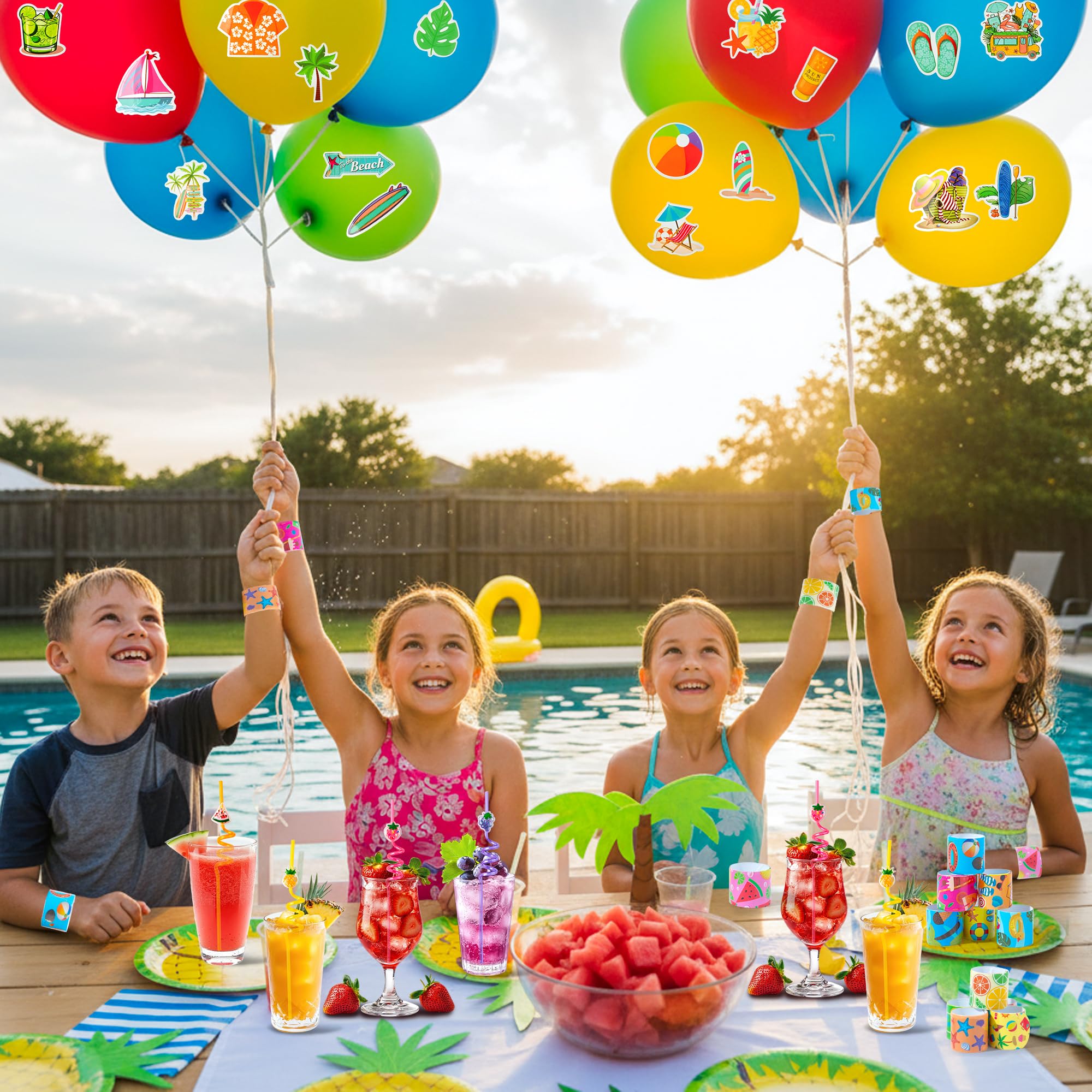 Set di 12 bomboniere con animali marini a tema oceano braccialetti adesivi portachiavi e sacchetti con coulisse, accessori per feste estive in piscina per bambini, ragazze, ragazzi, sacchetti