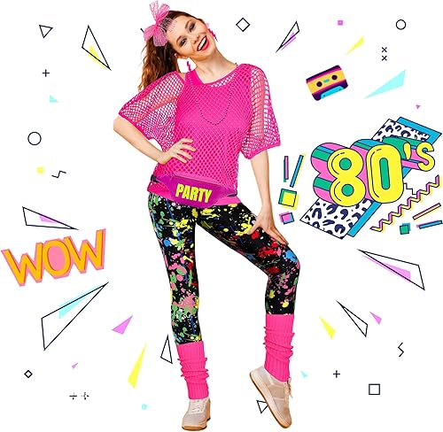 Miniatura 3 de CICOCI Traje de los años 80 y 90 para mujer, disfraz de los años 80 con accesorios de los años 80, calentador de piernas para fiesta retro