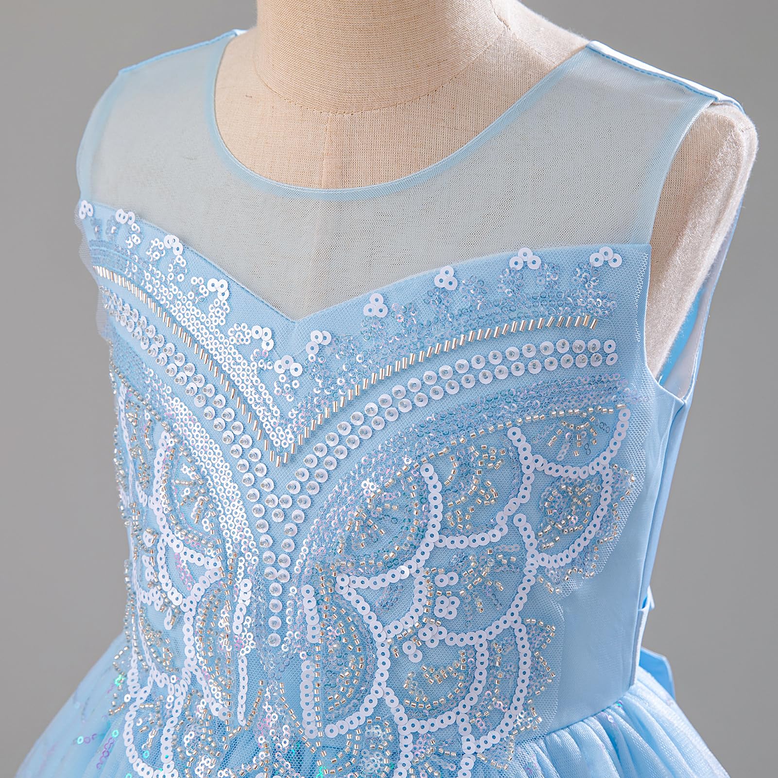 IDOPIP Blumenmädchen-Kleid mit Perlenstickerei, ärmellos, Tüll, Midi-Kleid, Brautjungfer, Hochzeit, Party, Abschlussball, Geburtstag, Festzug, Kleid für Kinder und Mädchen
