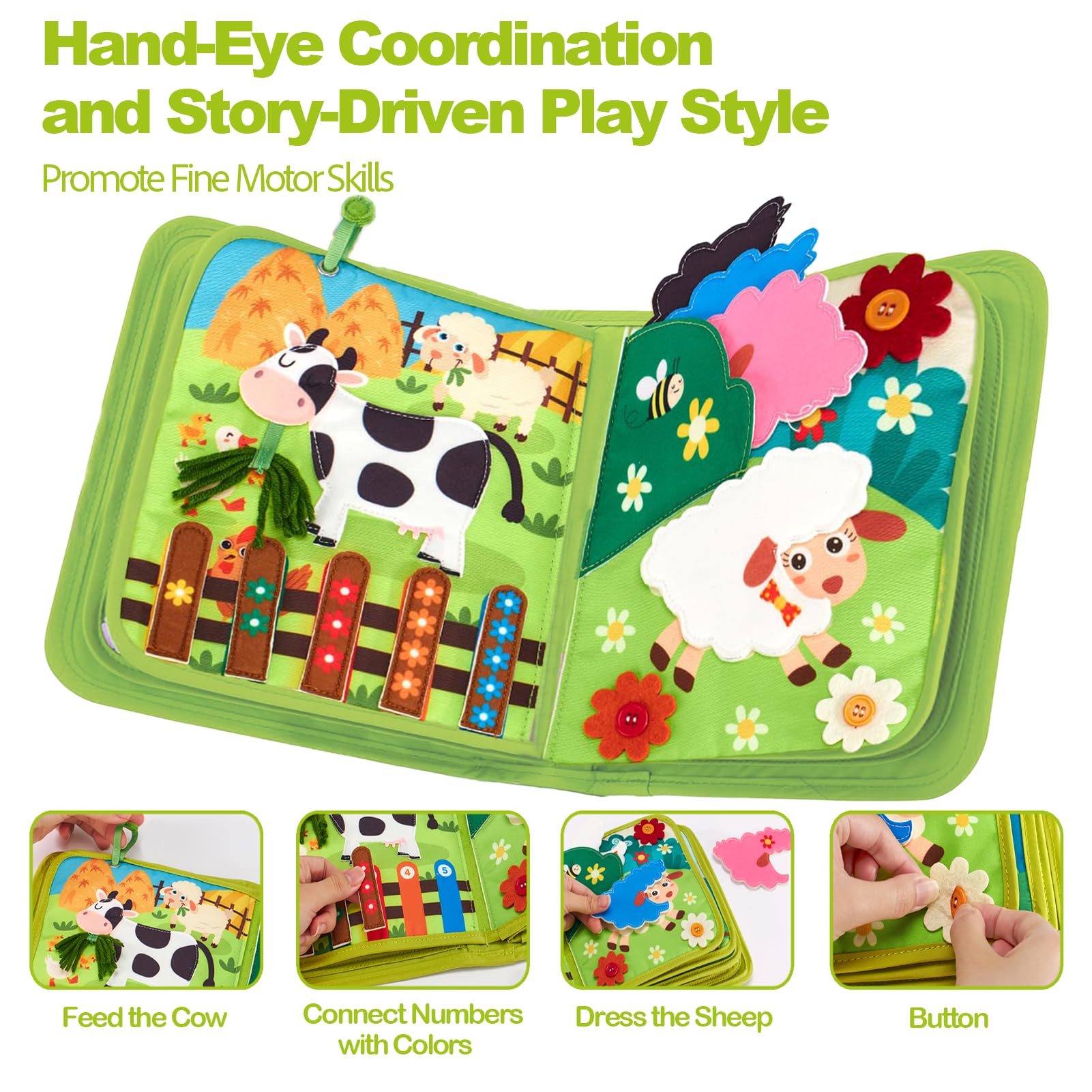 KOGMOW Busy Board Montessori Jouet à partir de 1 an, Quiet Book avec thème de la ferme, jouet Montessori pour enfants à partir de 1, 2, 3, 4, 5 ans, fille et garçon