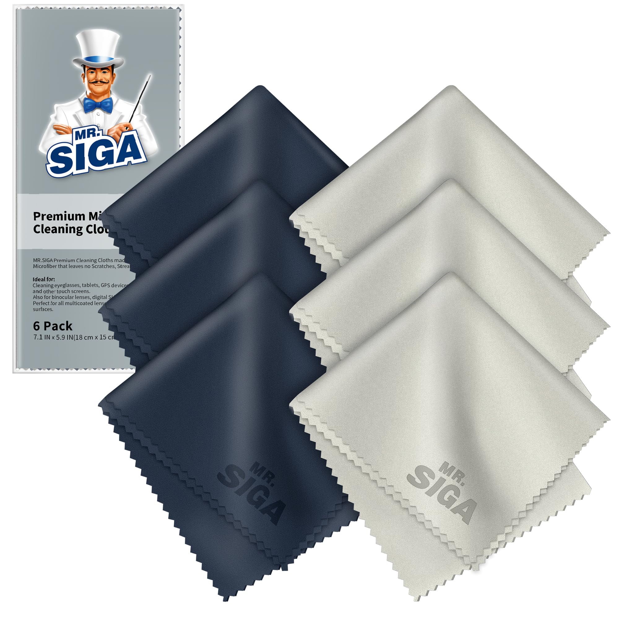 MR.SIGA Premium Microfiber Cleaning Cloths for Lens, Eyeglasses, Screens, Tablets, Glasses, 6 Pack, 6 x 7 inches (15 x 18 cm)MR.SIGA Premium Microfiber Cleaning Cloths for Lens,…