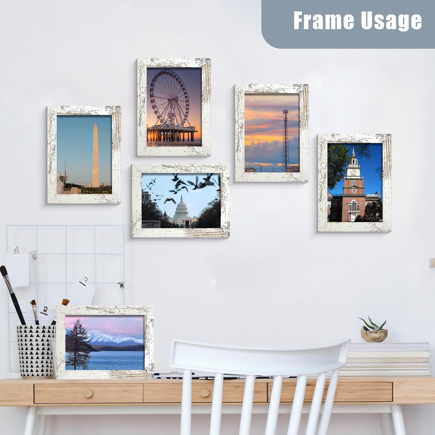 BESCRCL 5x7 Picture Frame with Real Glass Set of 6, Distressed White Wooden Frame 5 x 7 for Wall or Tabletop - Image 6