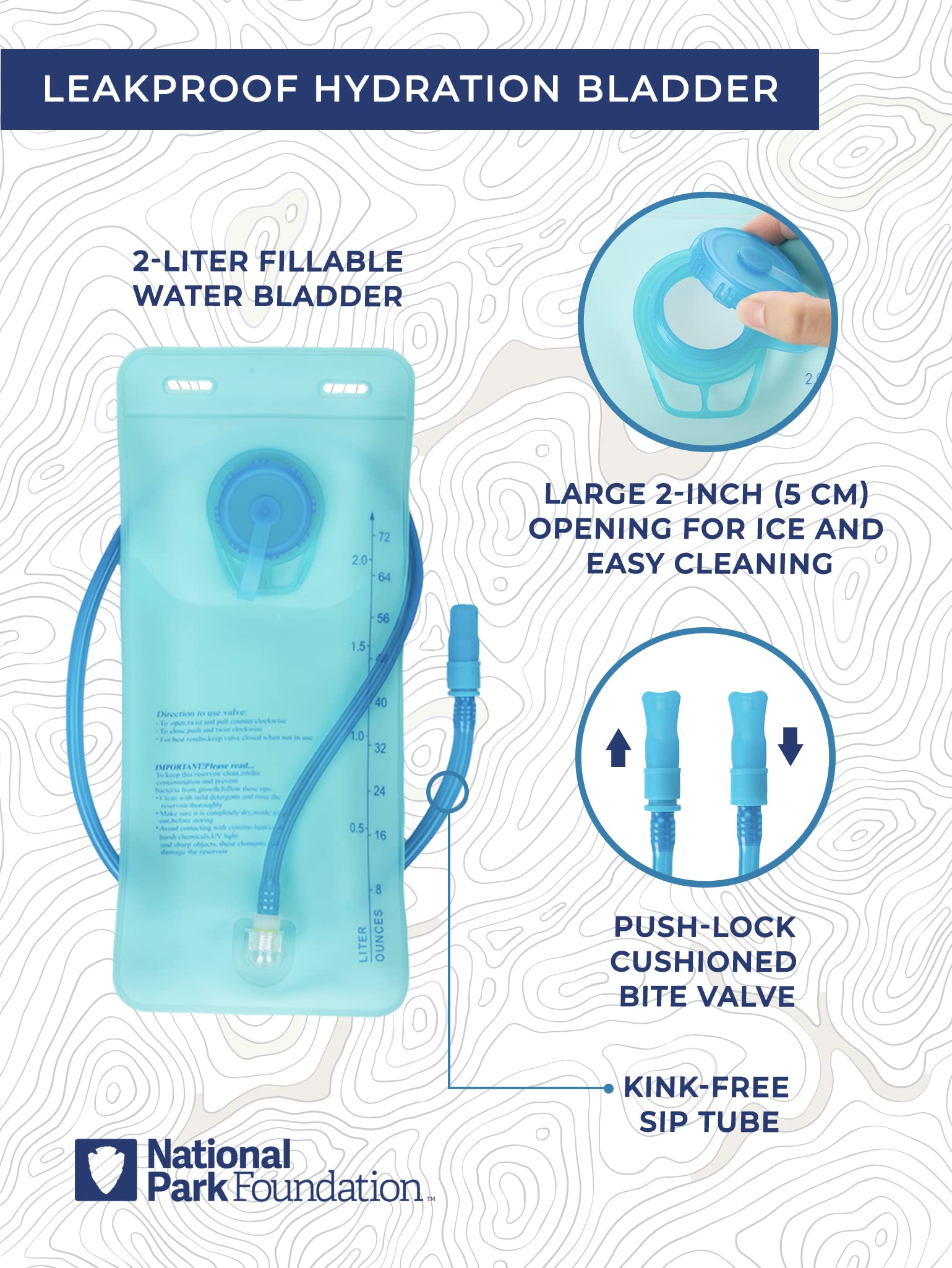 National Park Foundation Sac à dos d'hydratation de 18 l avec sac à eau de 2 litres, sac à dos léger pour le cyclisme, la randonnée, la course, l'escalade, pour hommes, femmes et enfants (bleu)