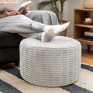 Asuprui Ultra-Plush Round Faux Fur Ottoman Pouf Footstool 20x20x14 Inch Light Gray - Soft Foot Rest Seat for Living Room Bedroom