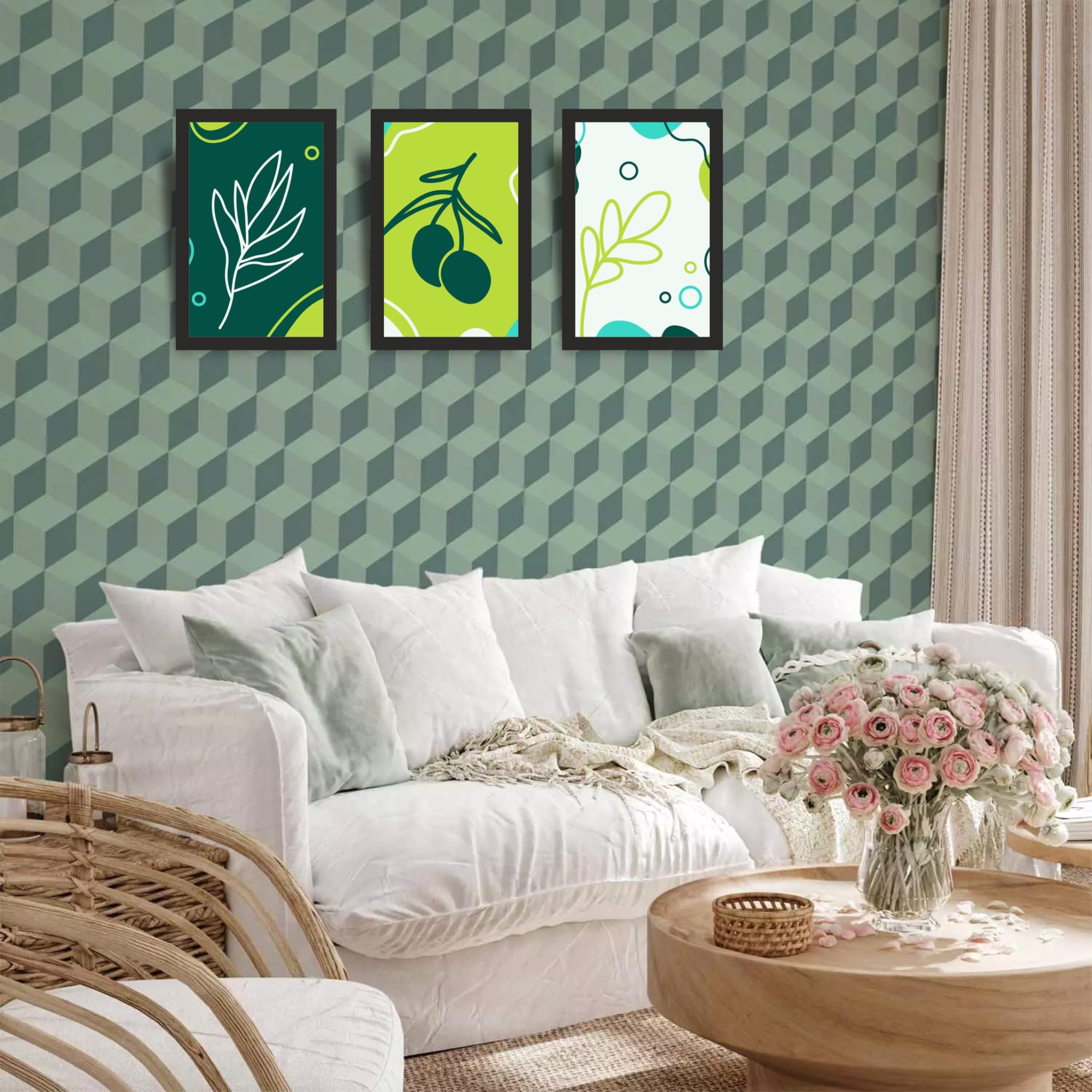 Contemporary Green Botanical Wall Art Set of 3