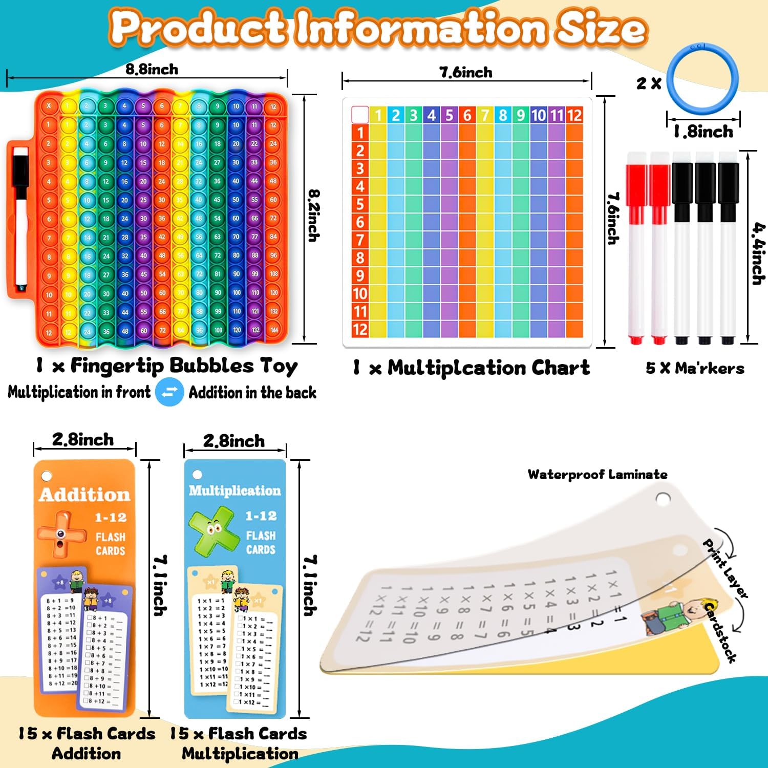 Addition Flash Cards+Multiplication Flash Cards + Fingertip Bubbles Toy, Interesting Math Combination, Math Games for Children Aged 3 + - Image 3