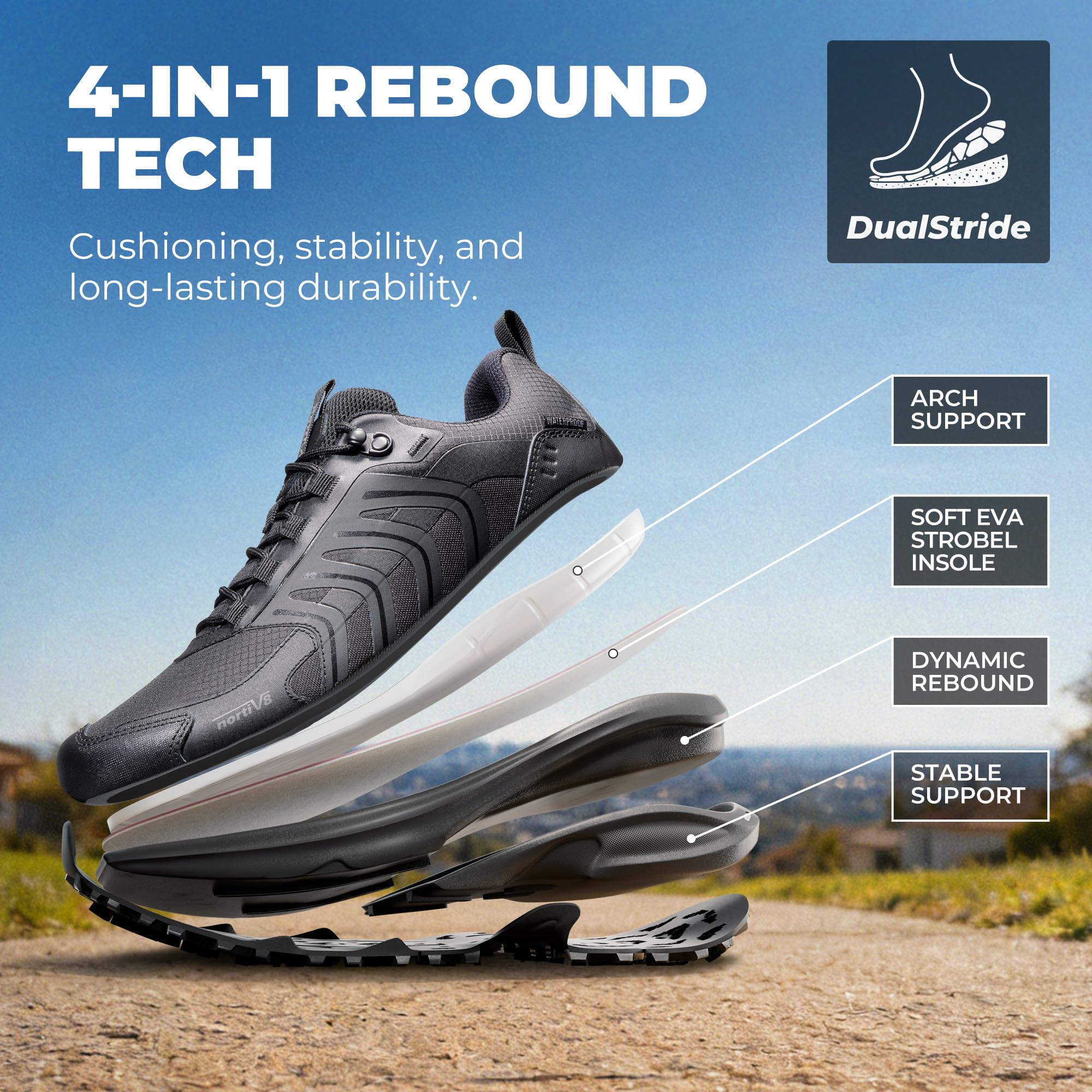 NORTIV 8 Scarpe Trekking Uomo Impermeabili Antiscivolo Leggere Comfort Camminate Outdoor Trekking Campeggio Arrampicata Uso Quotidiano Sneakers alla Moda
