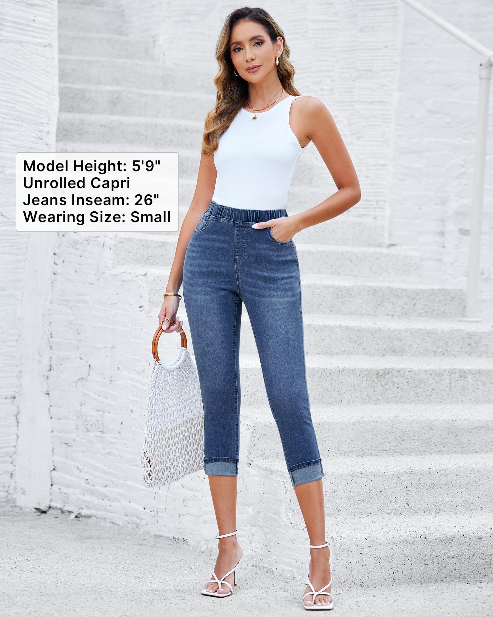 GRAPENT Pull On Jeans for Women High Waisted Skinny Capri Pants Trendy Stretch Denim Cropped Jeans Crop Jeggings Capris